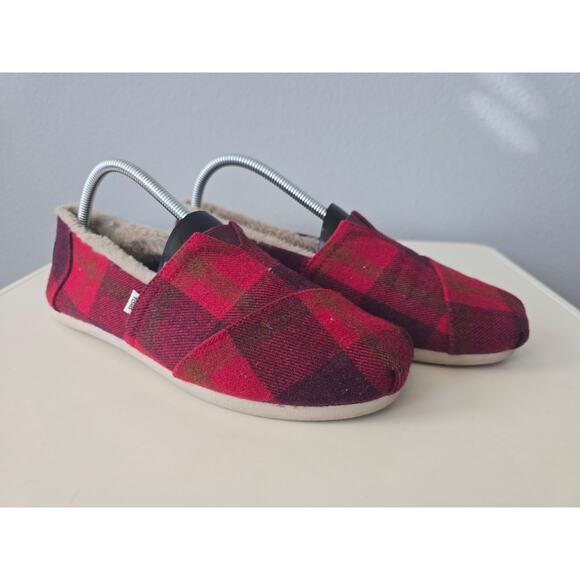 TOMS Plaid Red Fleece Lined Slip On Shoes Women’s 10 CloudBound Cozy Flats - Picture 5 of 8